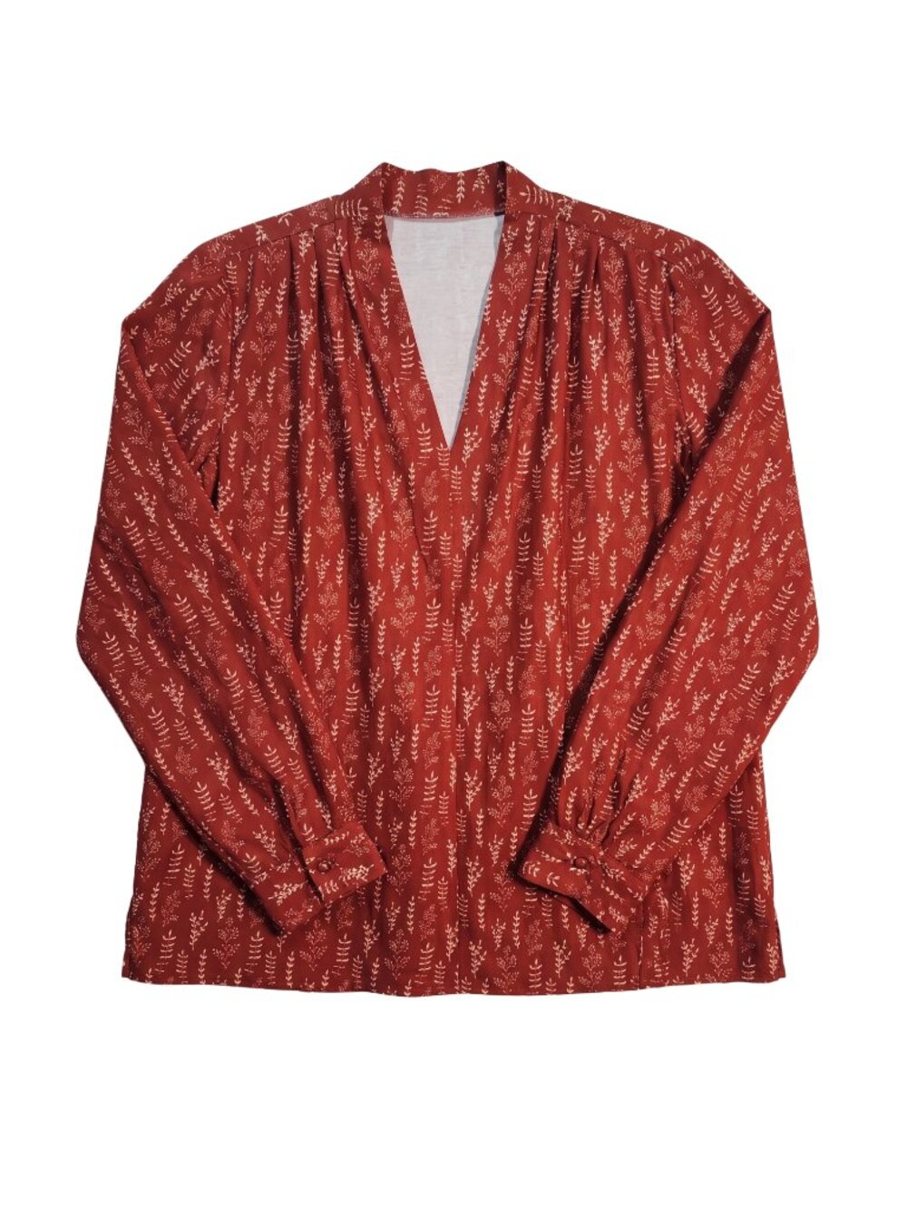 NWT | FAKEWEI Red Floral V-Neck Long Sleeve Boho Blouse Soft Stretch | XXL